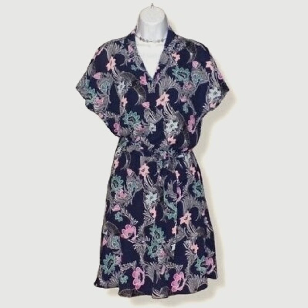 Lightweight Banana Republic Navy Floral Kimono Sleeve Day Dress with Pockets